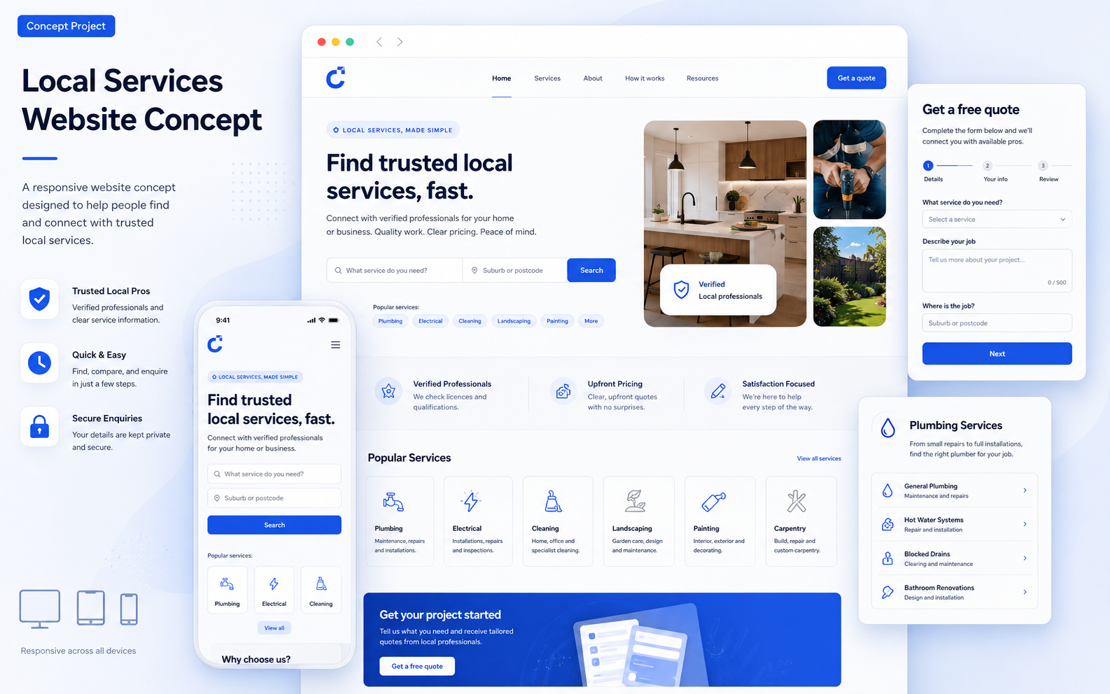 Concept interface for a responsive local services website